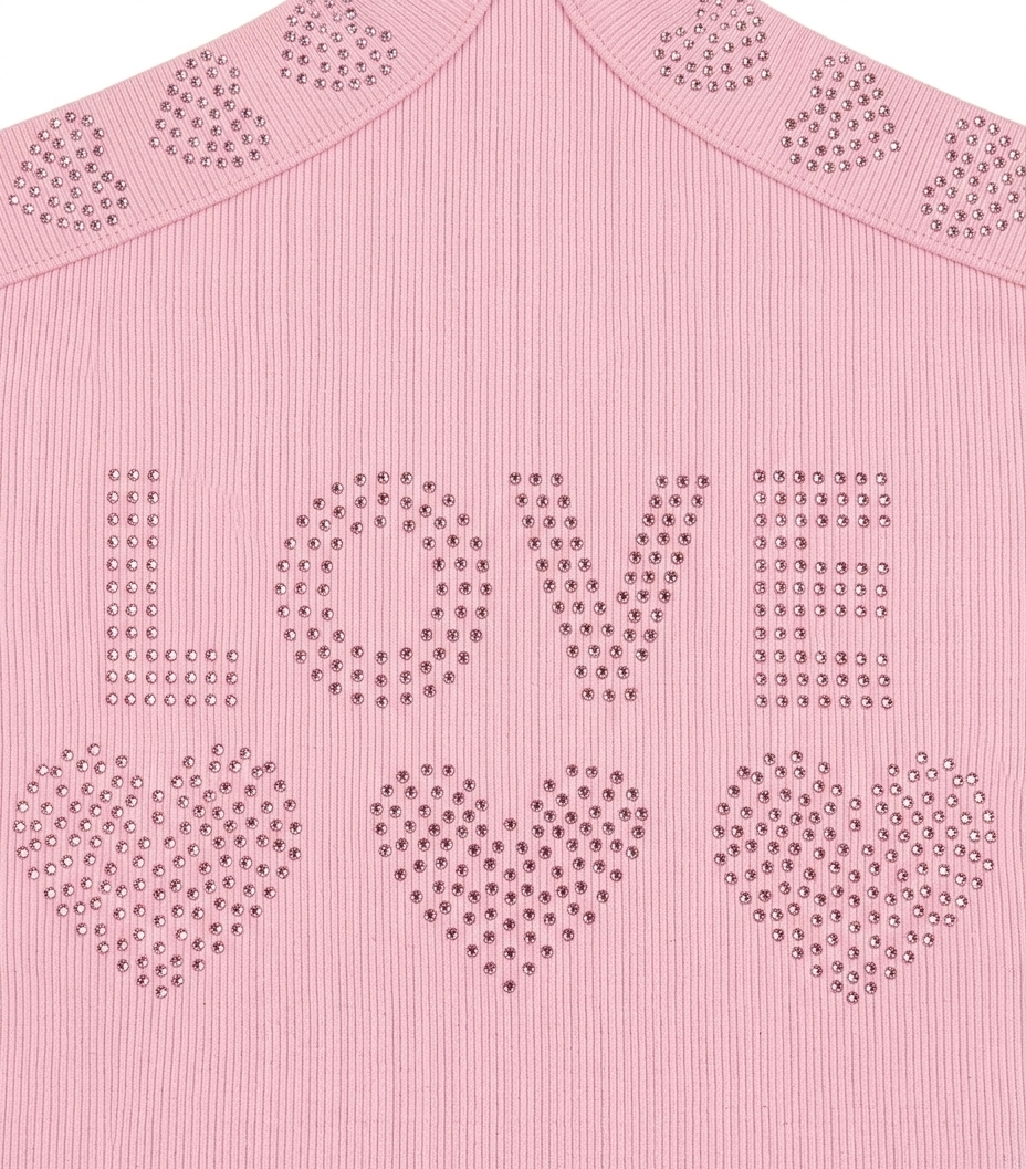 Girls Pink Rhinestone Love Cross Strap Ribbed Crop Top