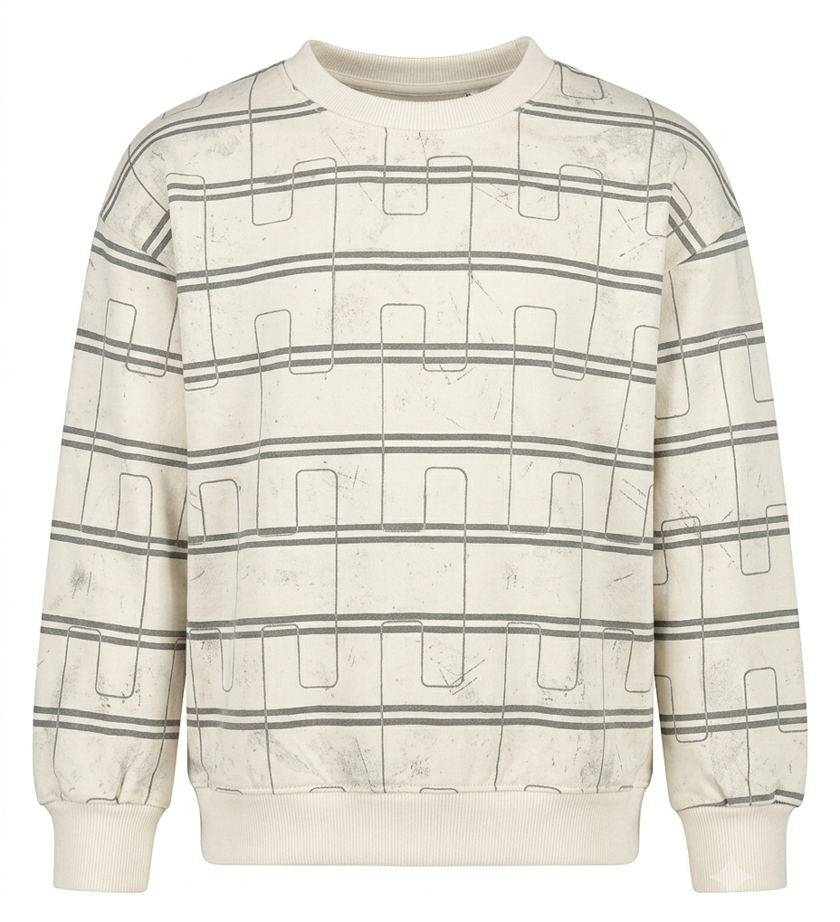 Boys Cream Geometric Printed Full Sleeve Sweatshirt