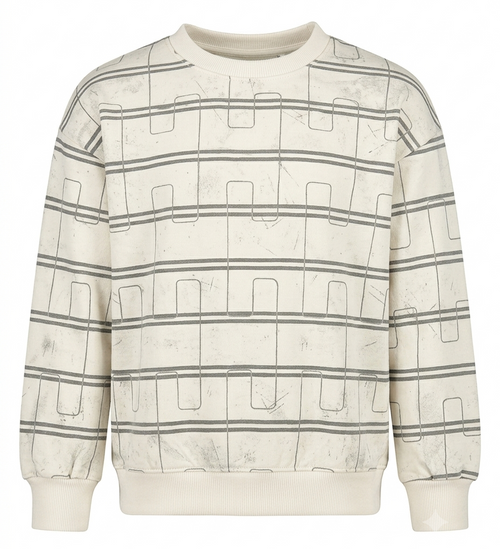 Boys Cream Geometric Printed Full Sleeve Sweatshirt