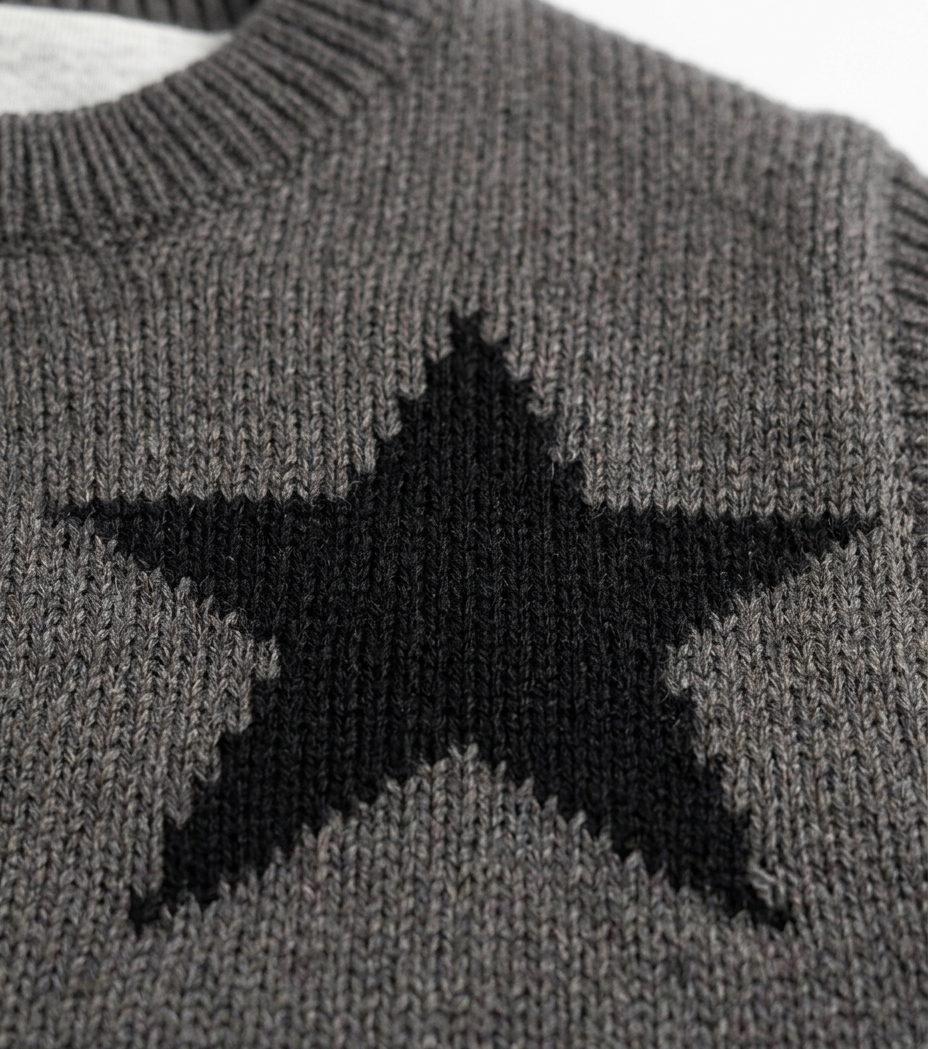 Boys Grey Star Print Sweater Vest with Full Sleeve T-Shirt