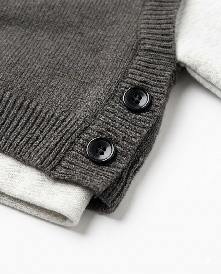 Boys Grey Star Print Sweater Vest with Full Sleeve T-Shirt