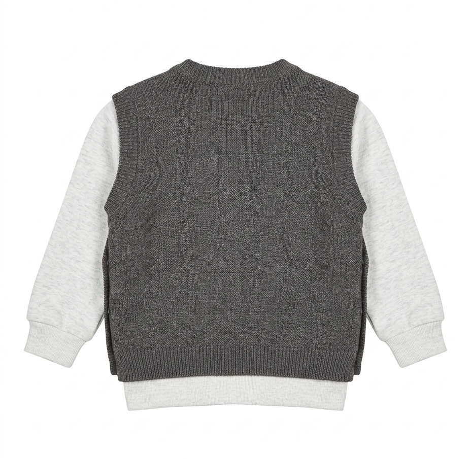 Boys Grey Star Print Sweater Vest with Full Sleeve T-Shirt