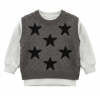 Boys Grey Star Print Sweater Vest with Full Sleeve T-Shirt