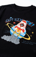 Boys Black Rocket Print T-Shirt with Blue Denim Shorts