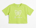 Girls Neon Green Butterfly Print Crop T-Shirt