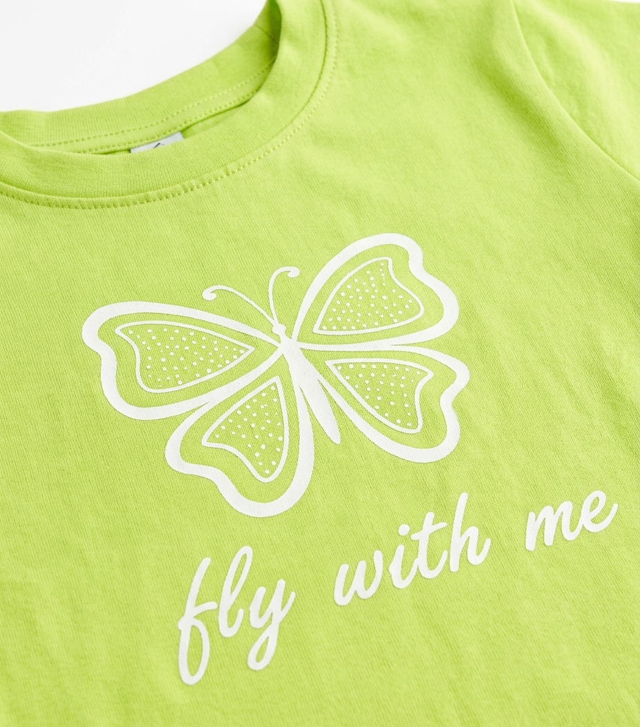 Girls Neon Green Butterfly Print Crop T-Shirt