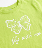 Girls Neon Green Butterfly Print Crop T-Shirt