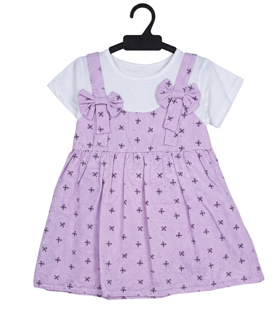 Girls Lavender Pinafore Dress with White T-Shirt