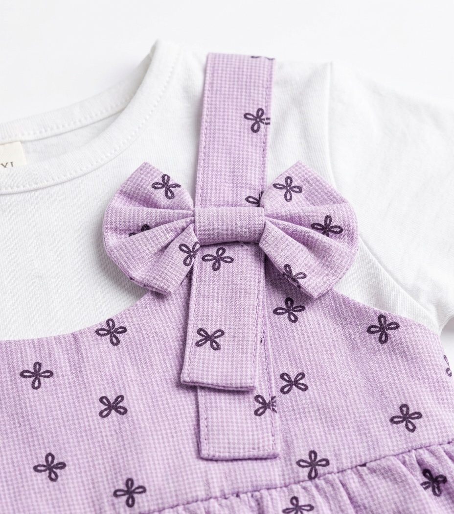 Girls Lavender Pinafore Dress with White T-Shirt