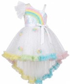 Girls Rainbow Sequin One Shoulder High-Low Party Dress