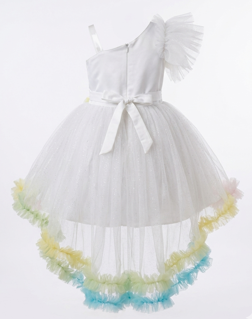 Girls Rainbow Sequin One Shoulder High-Low Party Dress