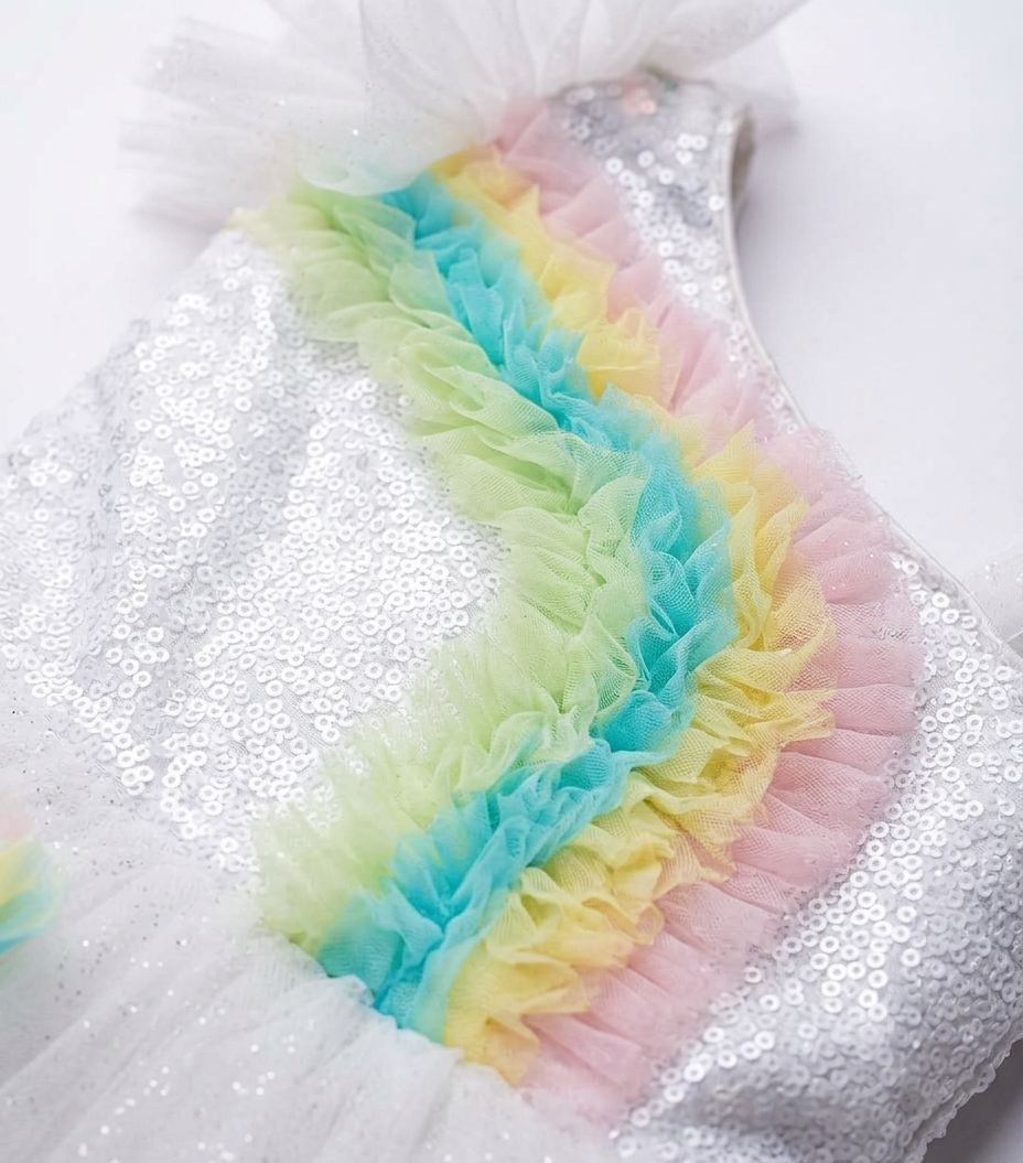 Girls Rainbow Sequin One Shoulder High-Low Party Dress