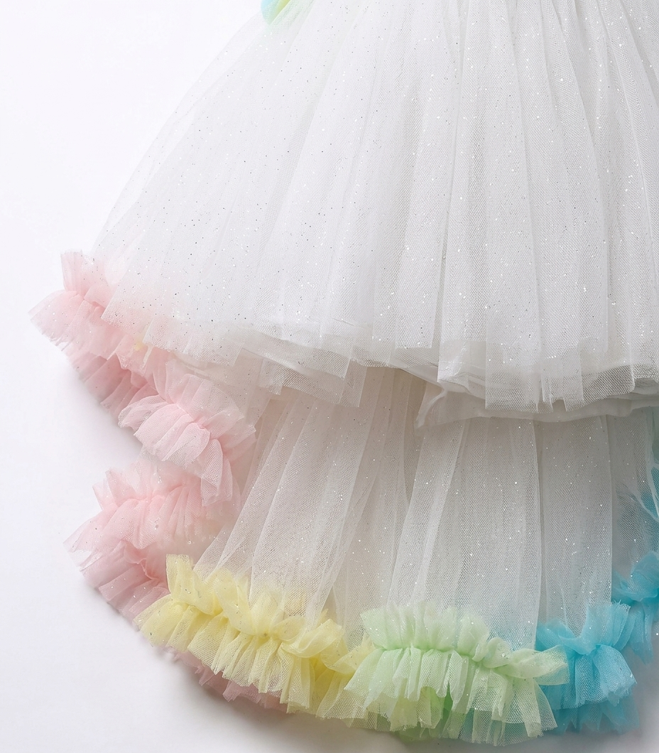 Girls Rainbow Sequin One Shoulder High-Low Party Dress
