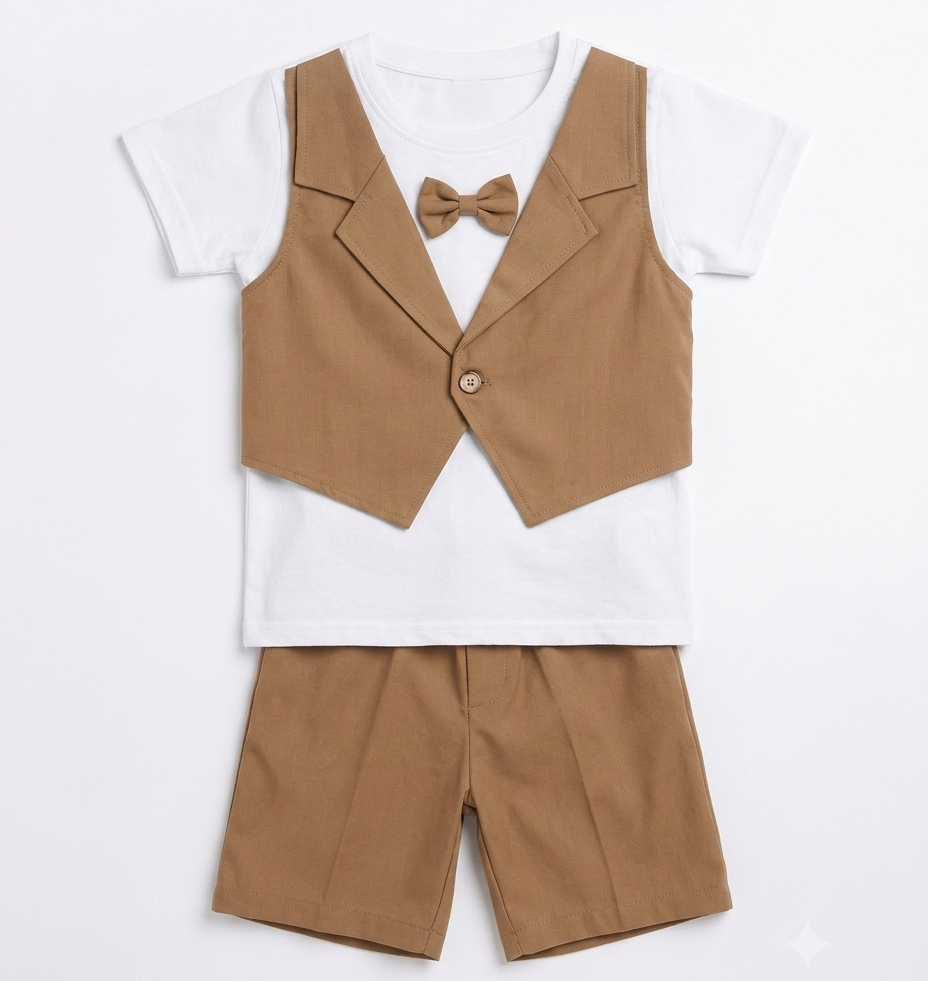Boys Formal Waistcoat, T-Shirt & Shorts 3-Piece Set
