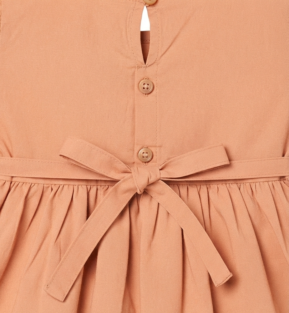 Girls Peach Lace Frill Cotton Fit & Flare Dress