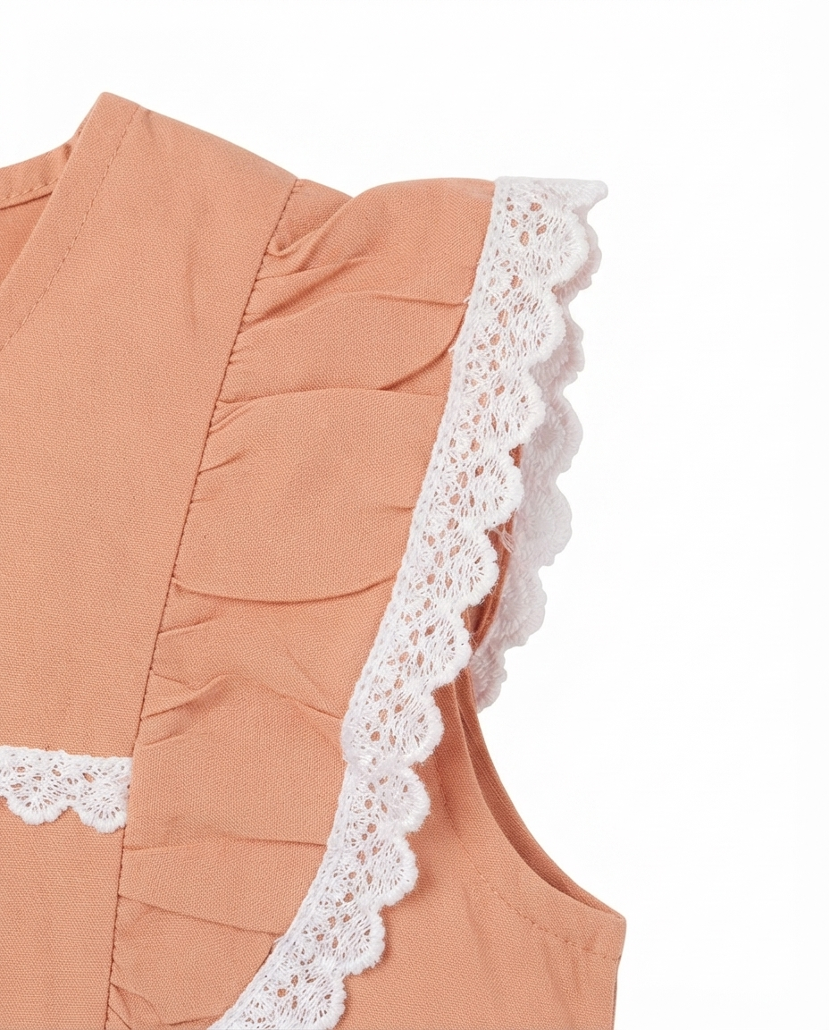 Girls Peach Lace Frill Cotton Fit & Flare Dress