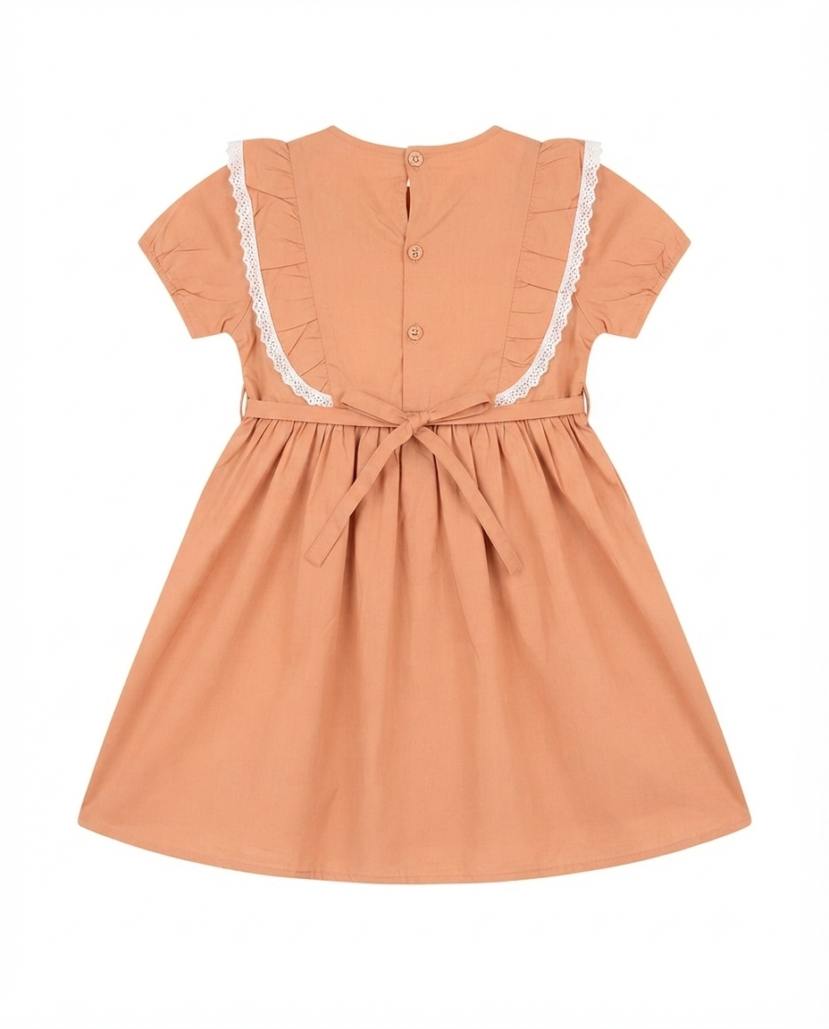 Girls Peach Lace Frill Cotton Fit & Flare Dress