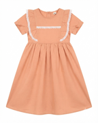 Girls Peach Lace Frill Cotton Fit & Flare Dress