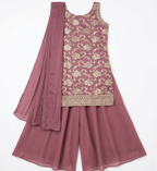 Girls Mauve Embroidered Kurta Palazzo Set with Dupatta