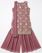 Girls Mauve Embroidered Kurta Palazzo Set with Dupatta