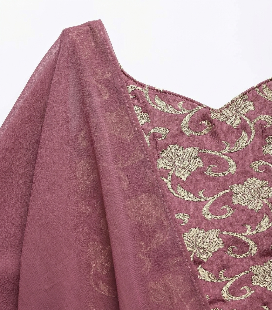 Girls Mauve Embroidered Kurta Palazzo Set with Dupatta