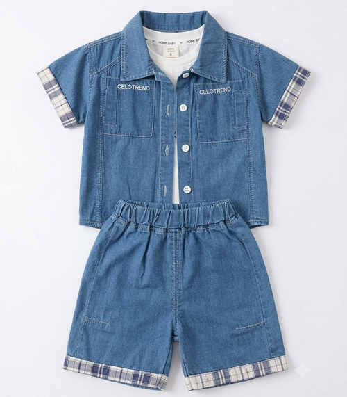 Boys Blue Shirt & Shorts Co-Ord Set