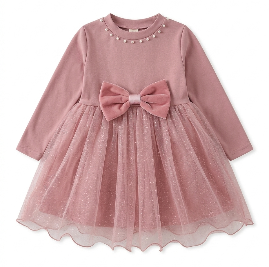 Girls Pink Bow Party Wear Dress