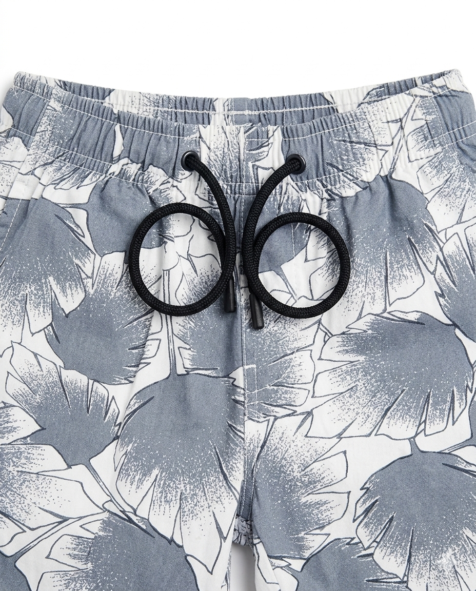 Boys Grey Tropical Leaf Print Shirt & Shorts Co-Ord Set