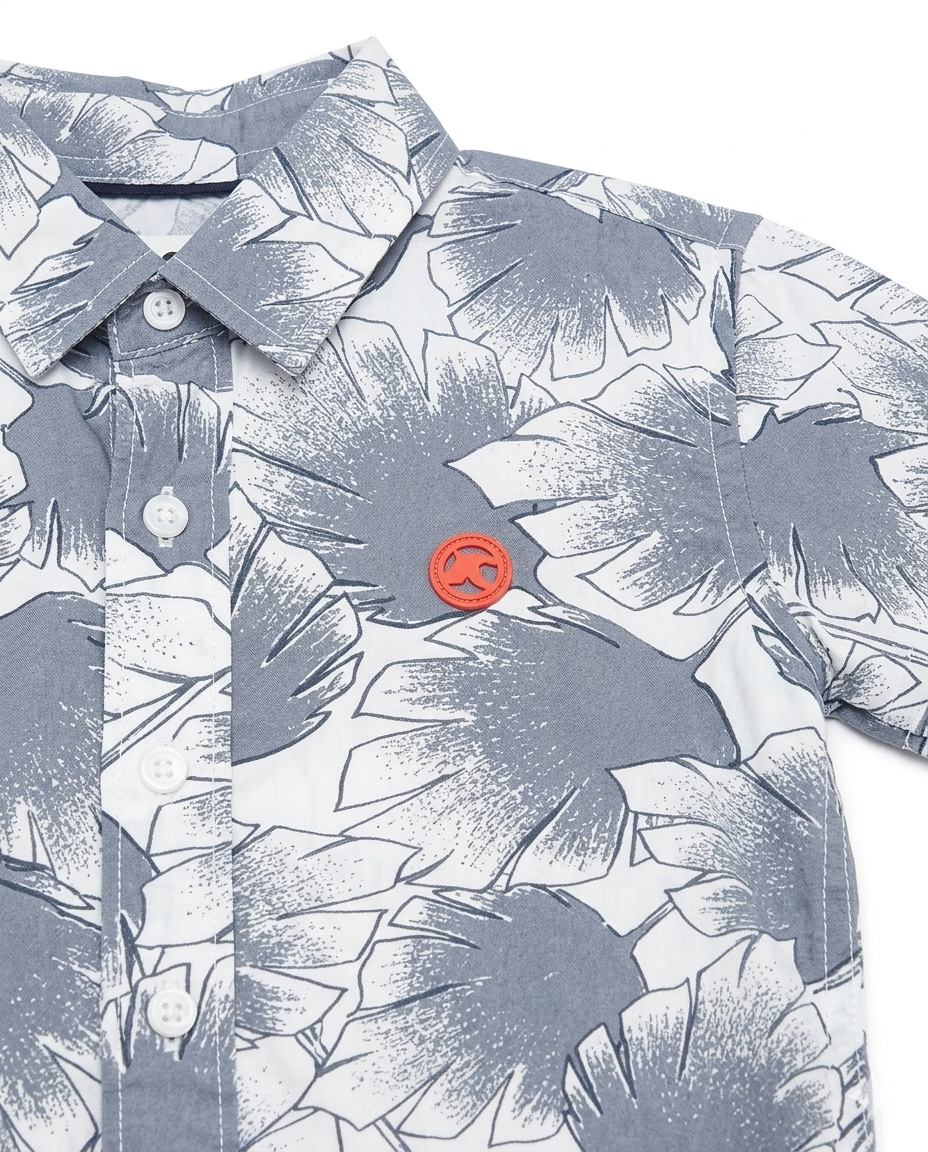 Boys Grey Tropical Leaf Print Shirt & Shorts Co-Ord Set