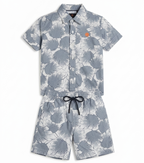 Boys Grey Tropical Leaf Print Shirt & Shorts Co-Ord Set