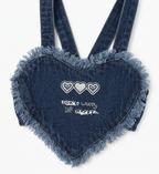 Girls Dark Blue Heart Denim Crop Top & Shorts