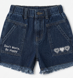 Girls Dark Blue Heart Denim Crop Top & Shorts
