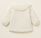 Girls Off White Quilted Winter Jacket with Peter Pan Collar