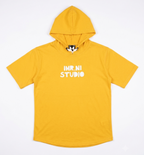 Boys Yellow Hooded Cotton T-Shirt with Graphic Print