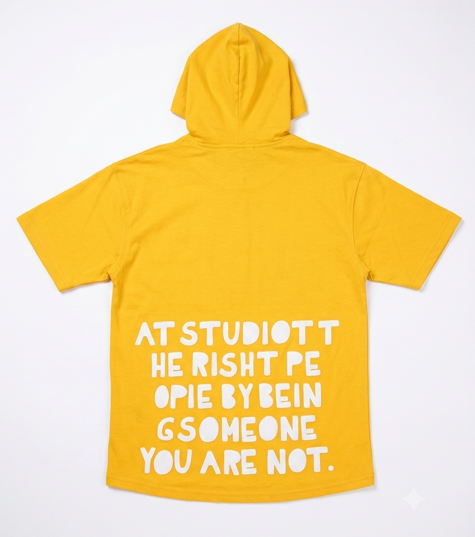 Boys Yellow Hooded Cotton T-Shirt with Graphic Print