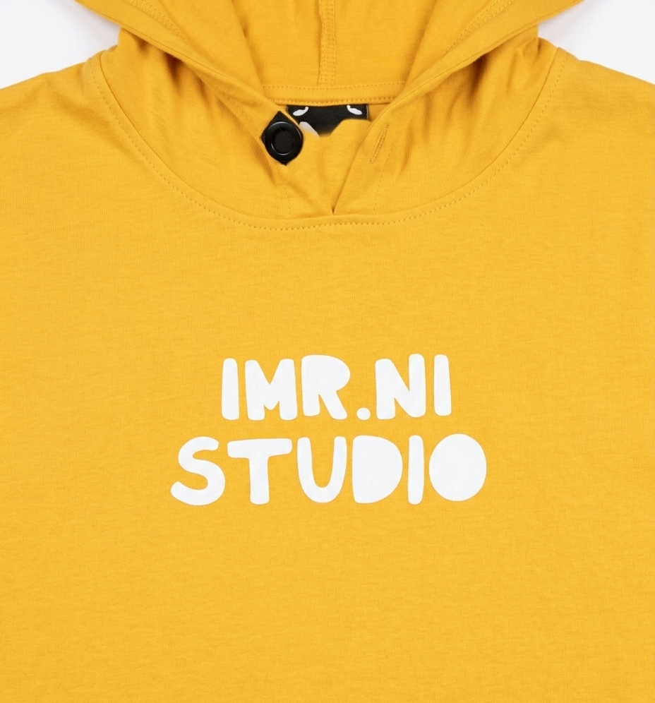 Boys Yellow Hooded Cotton T-Shirt with Graphic Print