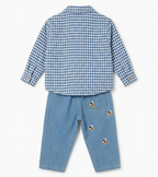 Boys Blue Checked Shirt Jacket with White T-Shirt & Denim Jeans