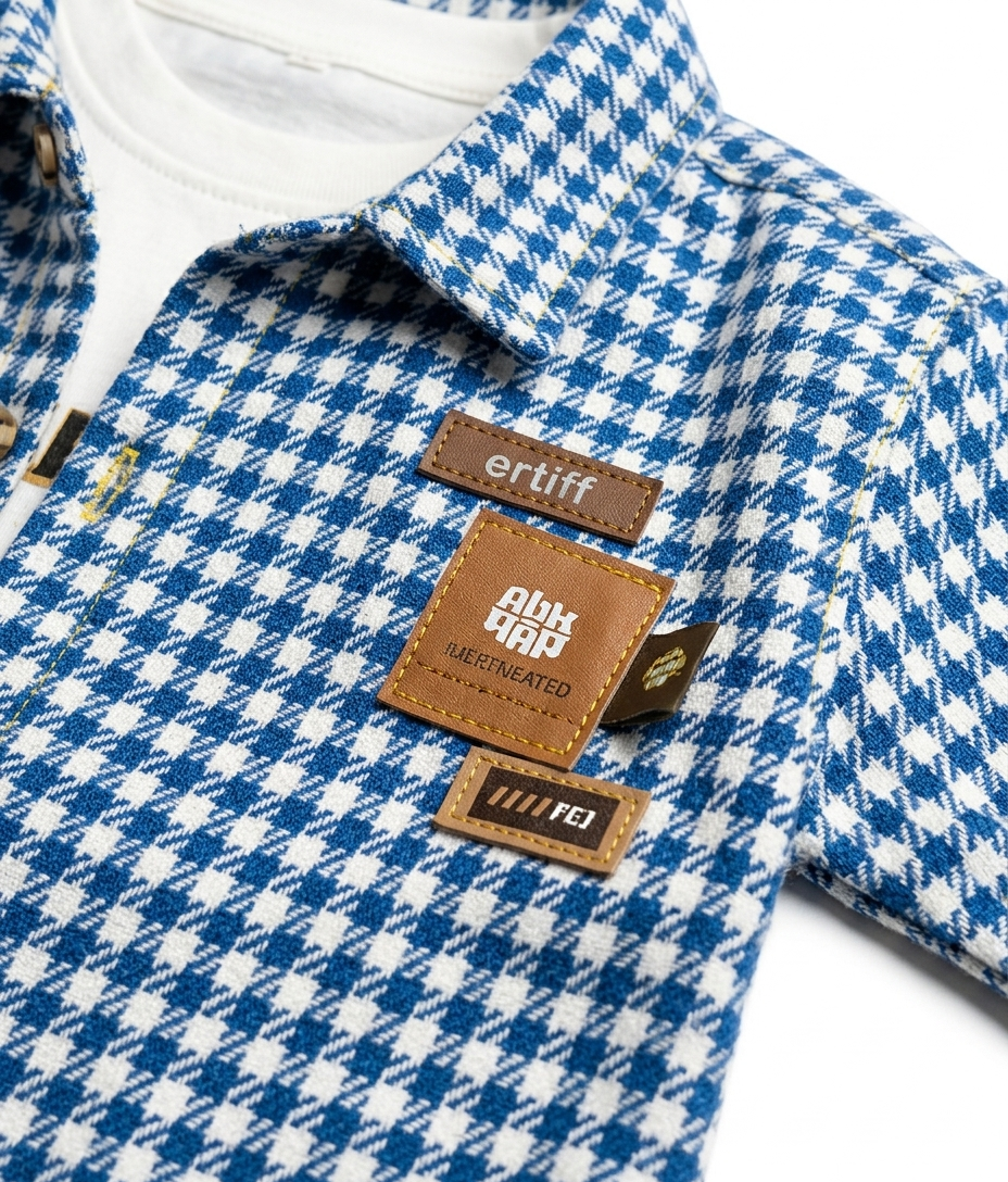 Boys Blue Checked Shirt Jacket with White T-Shirt & Denim Jeans