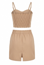Girls Beige Embroidered Crop Top with SkIrt