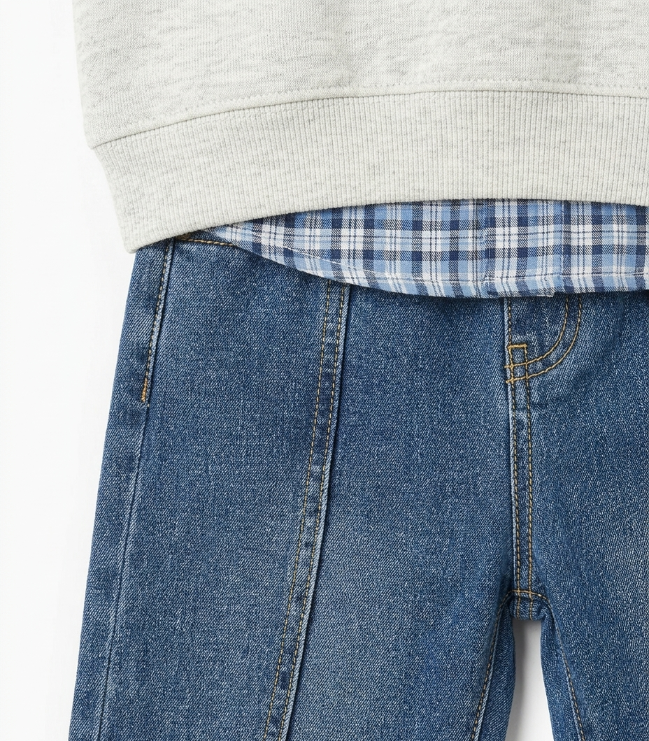 Boys Grey Sweatshirt & Blue Denim Pant Clothing 3 Piece Set