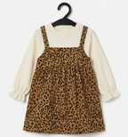 Girls Brown Leopard Print Pinafore Dress