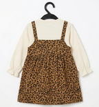 Girls Brown Leopard Print Pinafore Dress