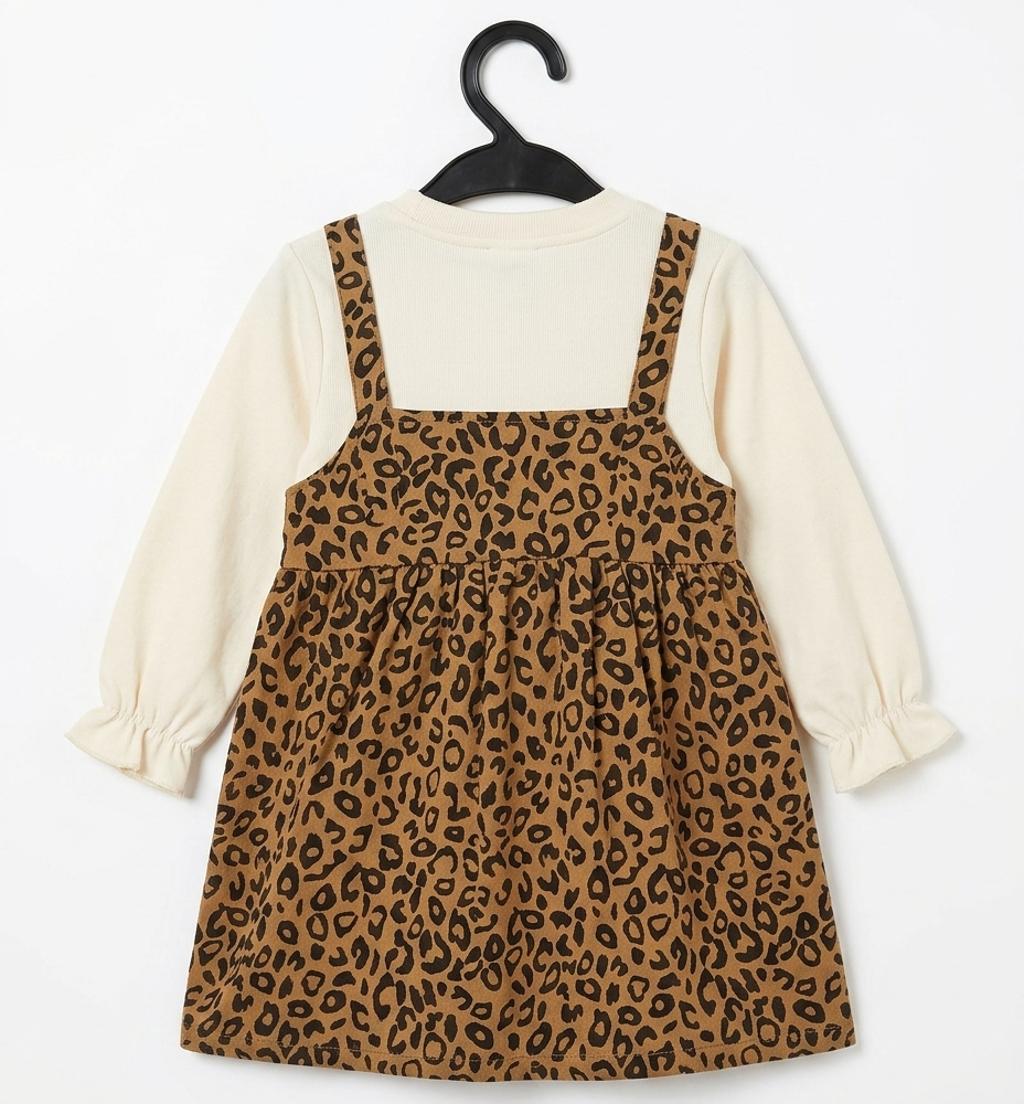 Girls Brown Leopard Print Pinafore Dress