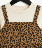 Girls Brown Leopard Print Pinafore Dress