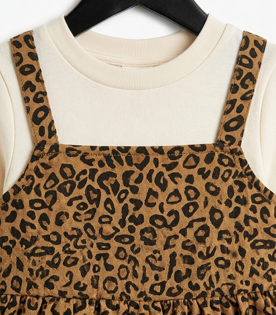 Girls Brown Leopard Print Pinafore Dress