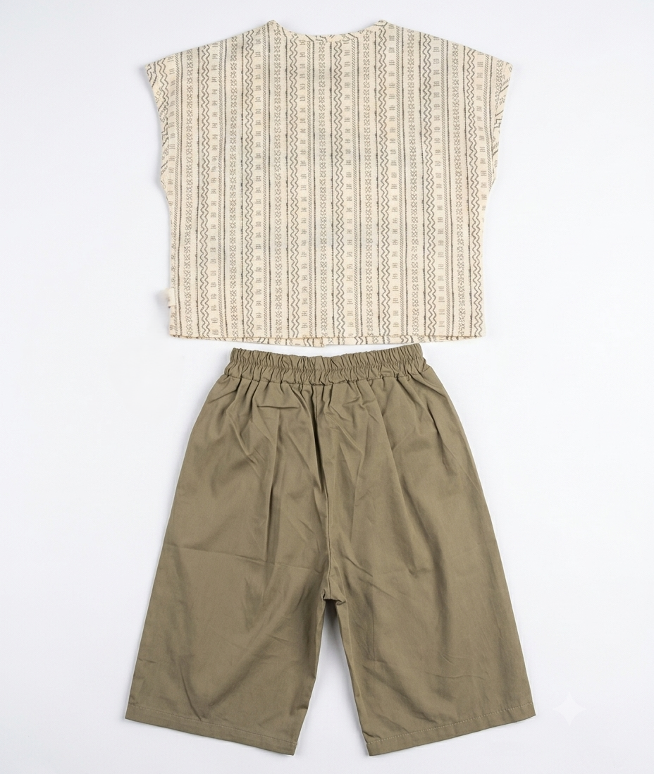 Boys Printed Cotton Shirt & Shorts Co-Ord Set
