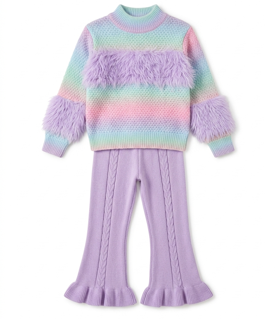 Girls Rainbow Sweater & Knit Pants Set