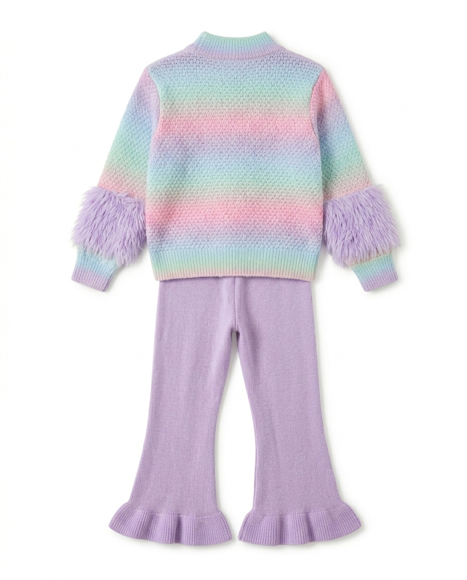 Girls Rainbow Sweater & Knit Pants Set