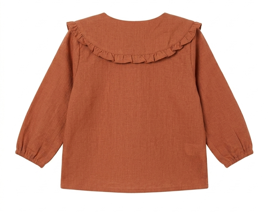Girls Rust Embroidered Peter Pan Collar Cotton Shirt
