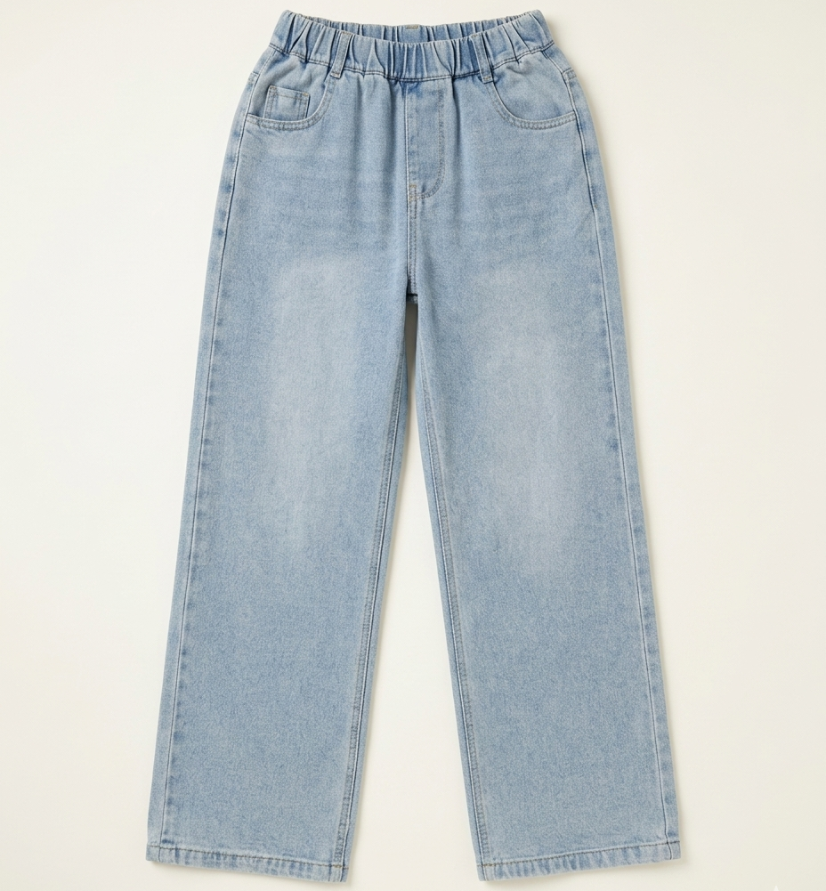 Girls Light Wash Straight Leg Denim Pants